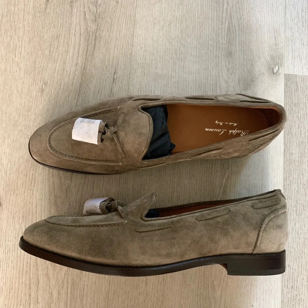 Ralph Lauren Purple Label Mens Suede Tassel Loafers Olive Taupe Italy 11.5 D